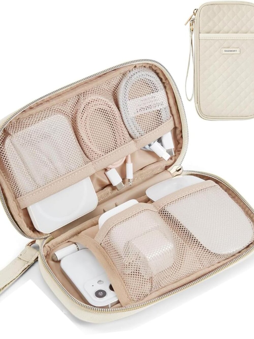BAGSMART, Travel Cable Organizer, Single Layer, Beige, NWT
